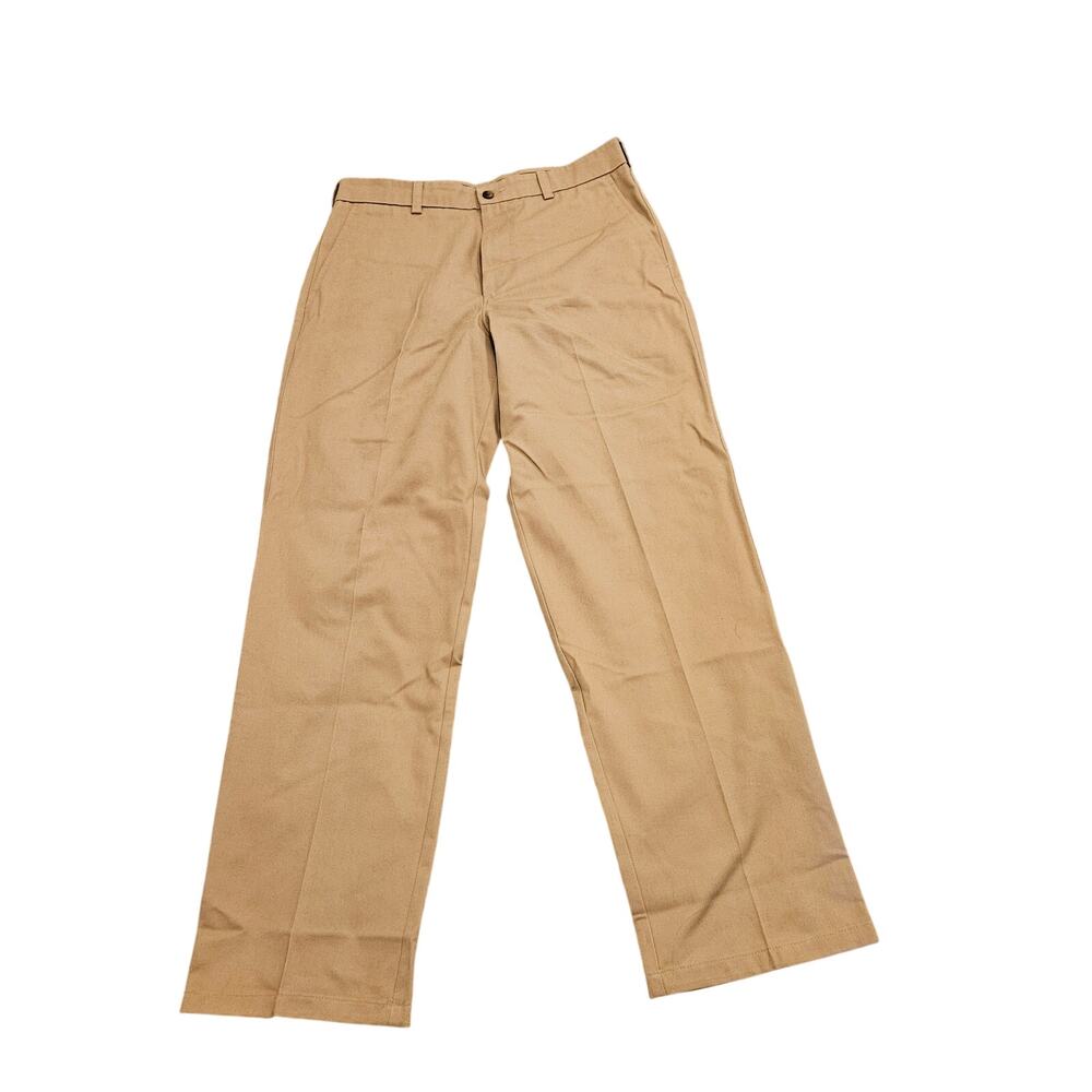 St. Johns Bay Mens 32x32 Khaki Pants Loose Fit Flat Front Casual Chino Beige